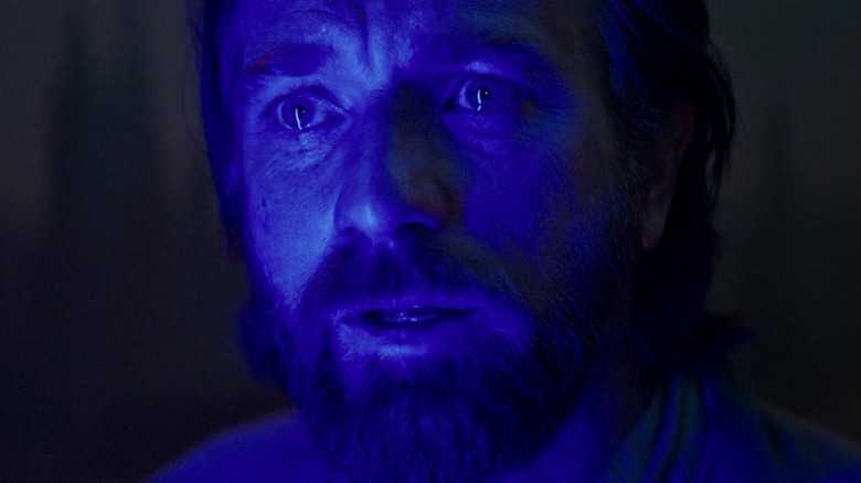 Tearful Obi-Wan Kenobi in blue light