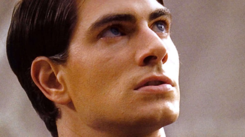 Superman looks skyward
