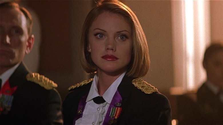 Captain Elisabeth Campbell sitting in uniform in The General's Daughter