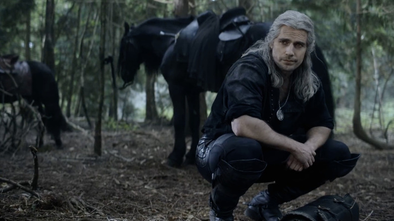 Geralt and Roach in forest