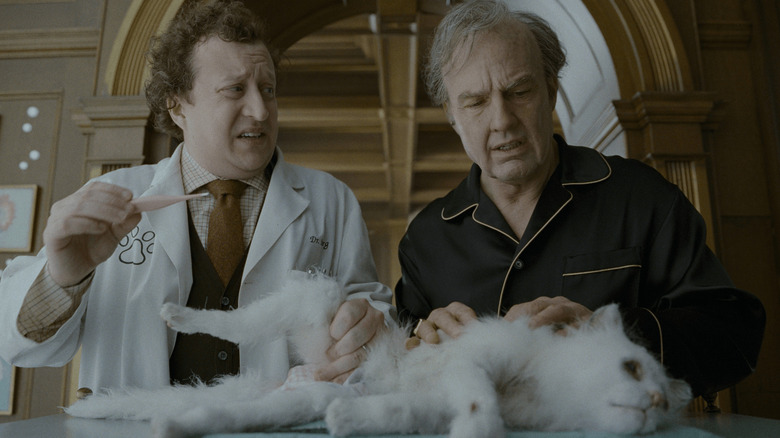 Digger and his personal vet seeing to dying cat Maggie in Digger (2026)