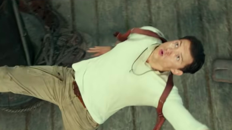 Nate mid-fight flying through the air Uncharted