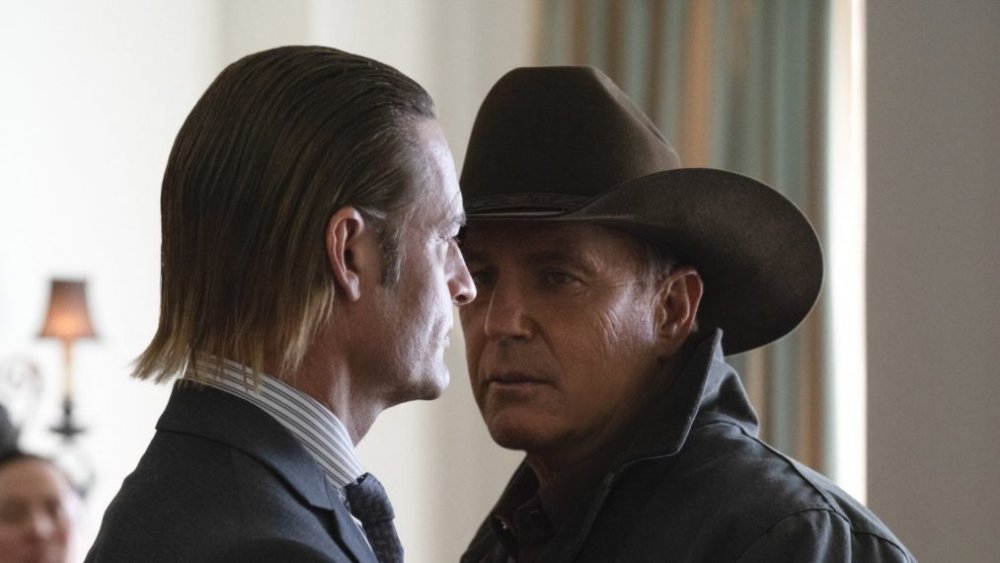 Kevin Costner and Josh Holloway as John Dutton and Roarke Morris on Yellowstone