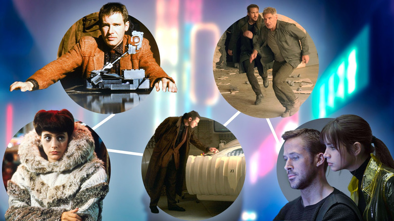 Various scenes from Blade Runner and Blade Runner 2049