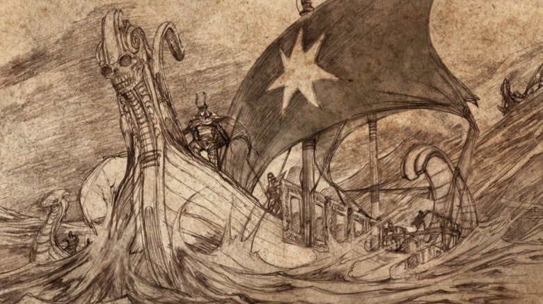 A drawing of a ship on the seas of Westeros in Game of Thrones