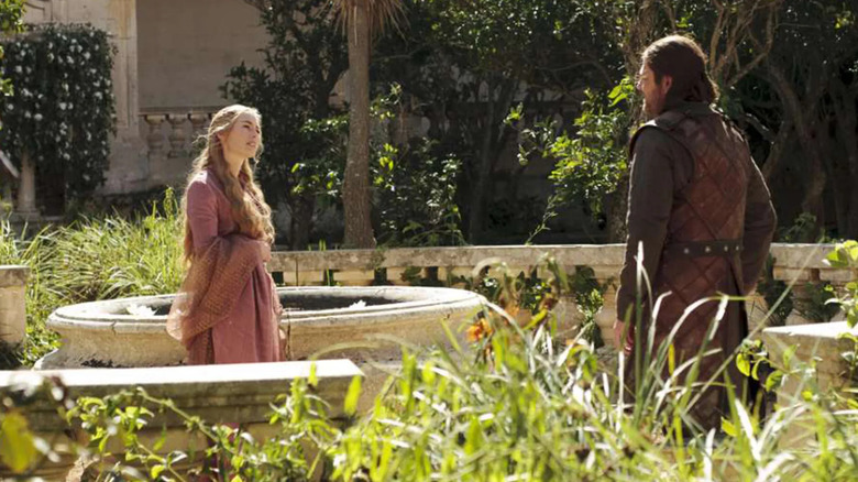 Cersei and Ned talking in King's Landing on Game of Thrones