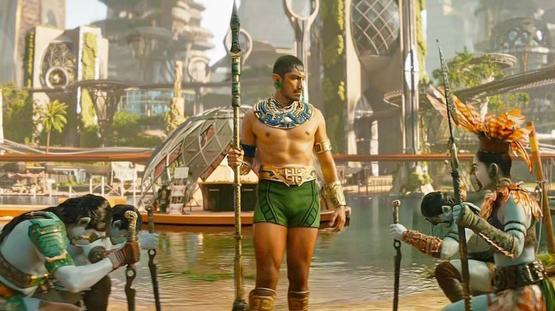 Warriors take a knee and bow to Namor in "Black Panther: Wakanda Forever" (2022)