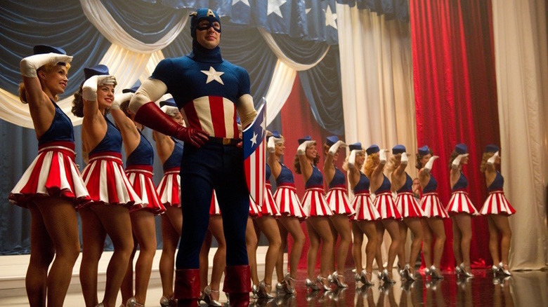 Captain America with wooden shield at USO Tour in "Captain America: The First Avenger" (2011)