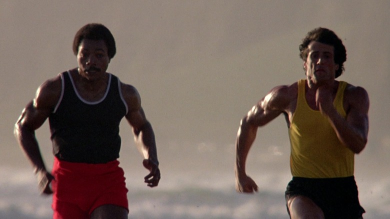 Carl Weathers and Sylvester Stallone in Rocky III