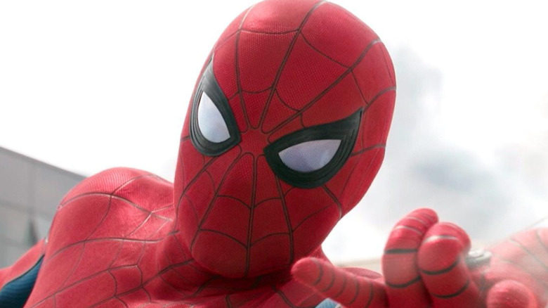 Spider-Man fires off a web in 