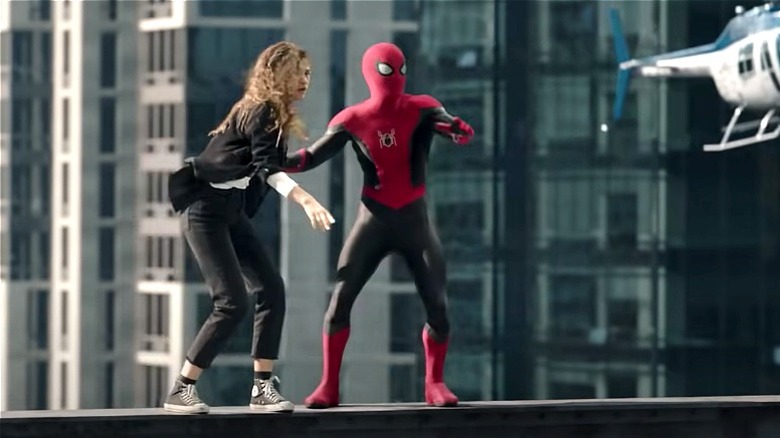 Spider-Man and MJ atop bridge 