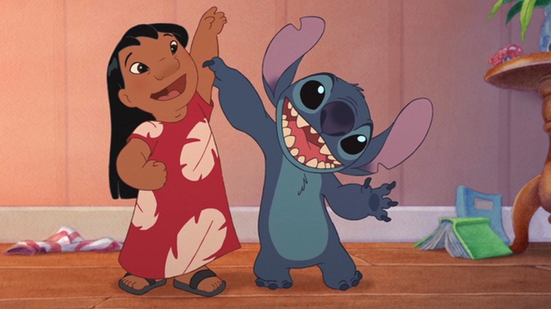 Lilo and Stitch celebrating in Lilo and Nani's home