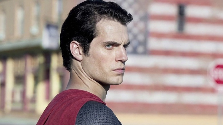 Superman in front of American flag