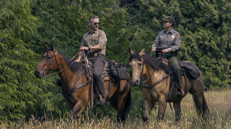 Kyle Turner and Naya Vasquez riding on horses