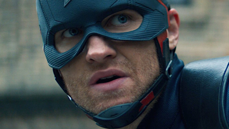 Wyatt Russell as John Walker in Captain America costume in The Falcon and the Winter Soldier