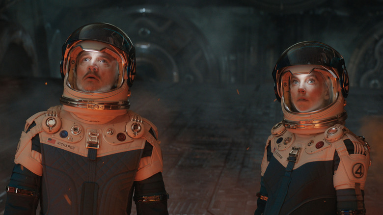 Reed Richards and Sue Storm in spacesuits in The Fantastic Four: First Steps