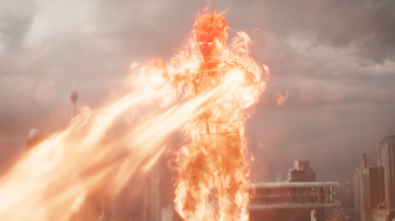 Johnny Storm projecting fire in The Fantastic Four: First Steps