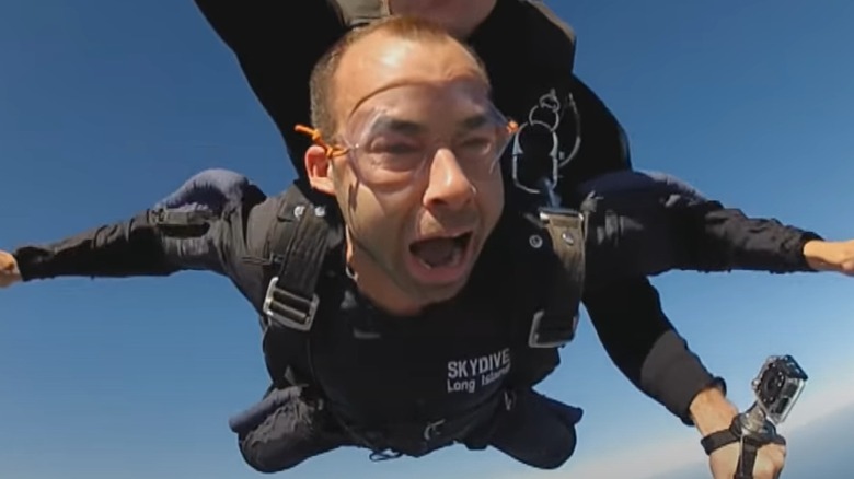 James Murray skydiving and screaming