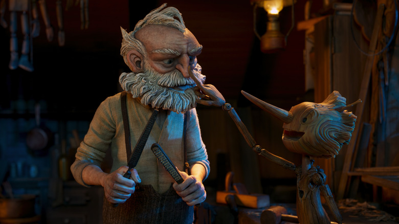 Stop-motion Geppetto and Pinocchio talking