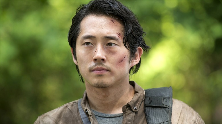 Glenn looking serious with a cut face on The Walking Dead