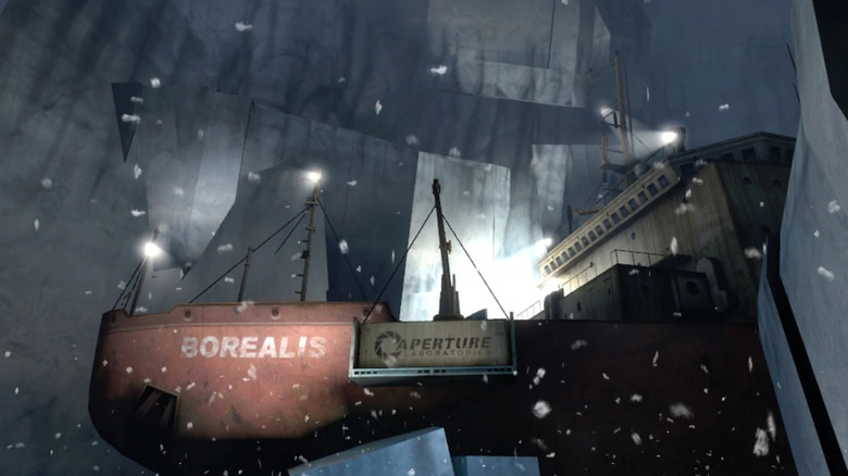 Screenshot of the Borealis, a large ship trapped in ice