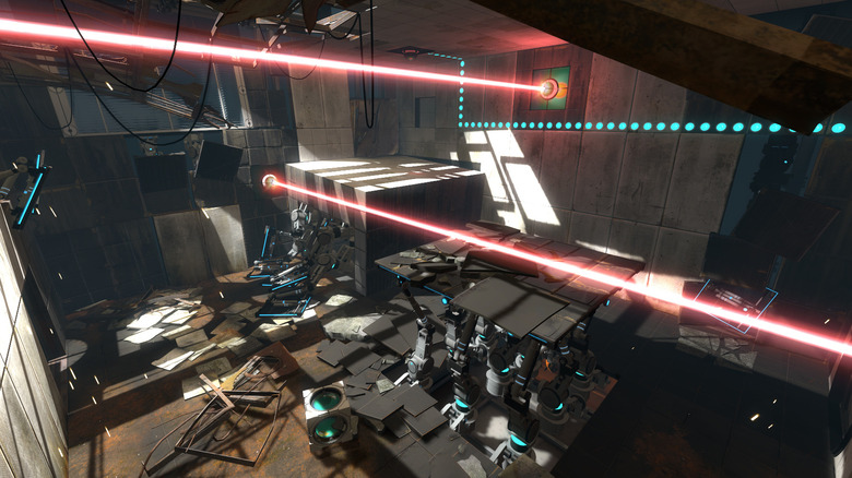 screenshot of lasers in an Aperture Science facility