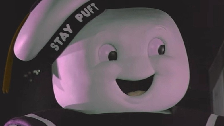 Marshmallow man smiling with menace