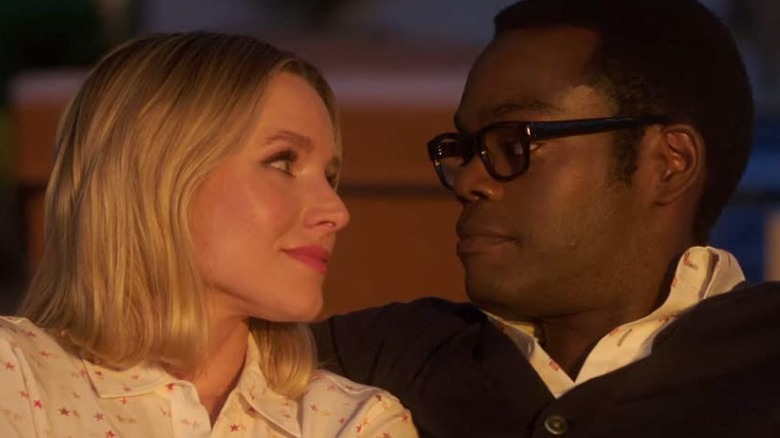 Chidi and Eleanor stare lovingly