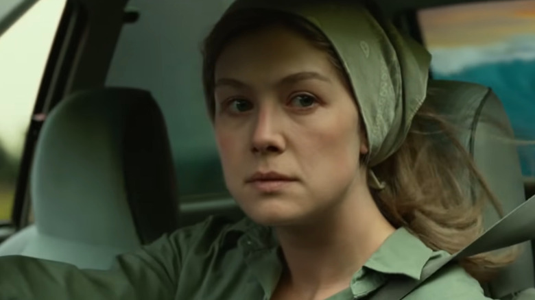 Amy stares while driving