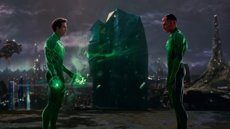 Sinestro and Hal Jordan look at each other