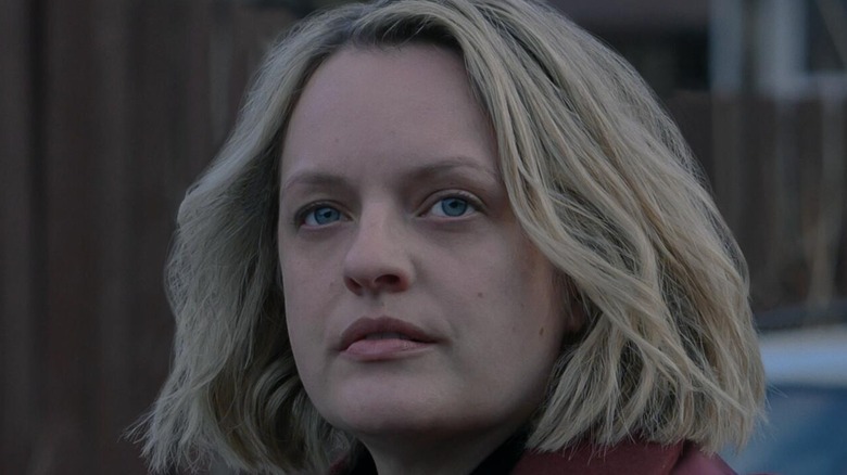 Elisabeth Moss as June Osborne in the "The Handmaid's Tale" Season 4 finale, looking pensively into the distance.