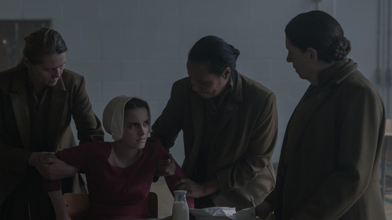 Mckenna Grace as Esther Keyes and Ann Dowd as Aunt Lydia in "The Handmaid's Tale" Season 4.
