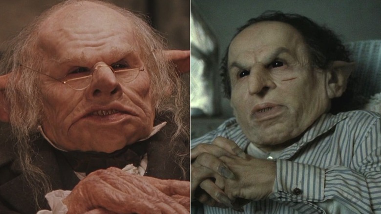 Verne Troyer as Griphook at Gringotts, Warwick Davis as Griphook in Shell Cottage.