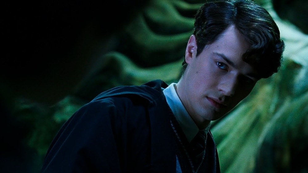 Tom Riddle creepily looming in the Chamber of Secrets