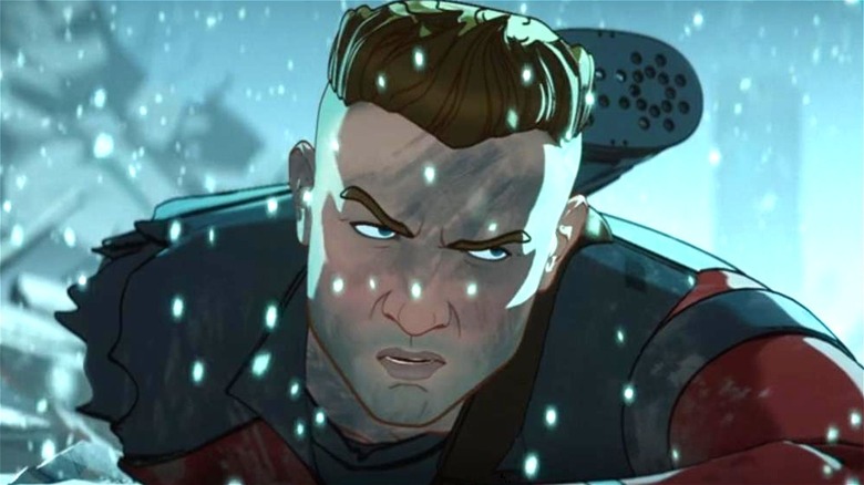 Hawkeye frowning in the snow