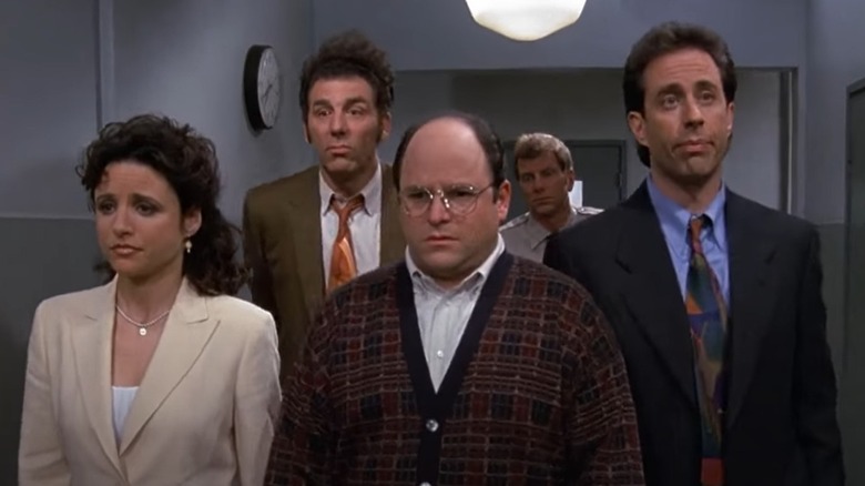 Elaine, Kramer, George, and Jerry going to prison in "Seinfeld" (1998)