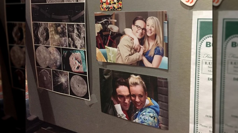 Photos of Kaley Cuoco and Johnny Galecki on Penny's refrigerator