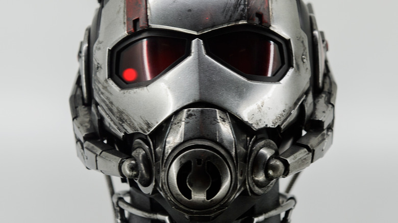 Ominous shot of Ant-Man with helmet on