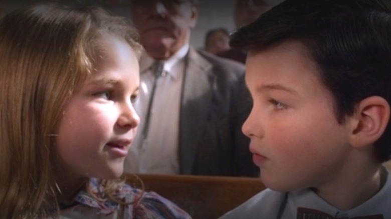 Missy and Sheldon looking at each other on Young Sheldon