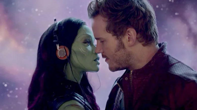 Chris Pratt and Zoe Saldana talking in Guardians of the Galaxy
