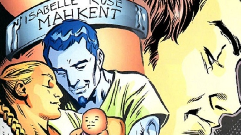 Cameron Mahkent, AKA Icicle, Artemis Crock, and their daughter, Isabelle Rose, from DC Comics