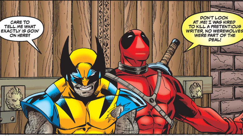 Wolverine and Deadpool lean against twin doors