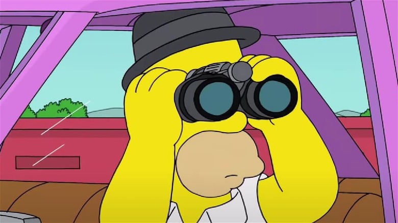 Homer looking through binoculars