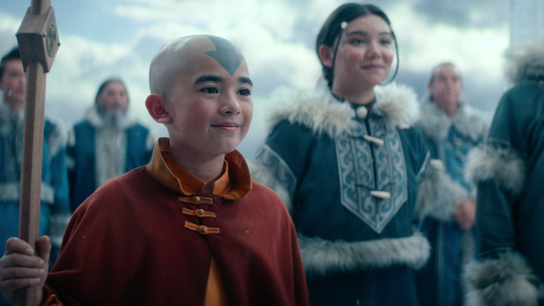 Aang and Katara standing smiling