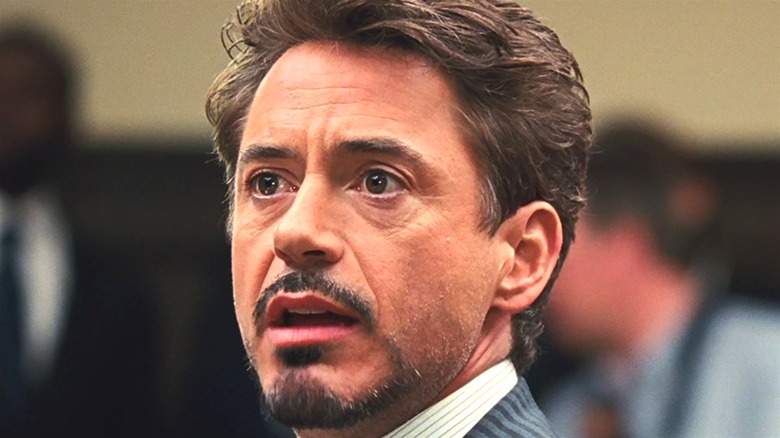 Robert Downey Jr. as Tony Stark in Iron Man talking