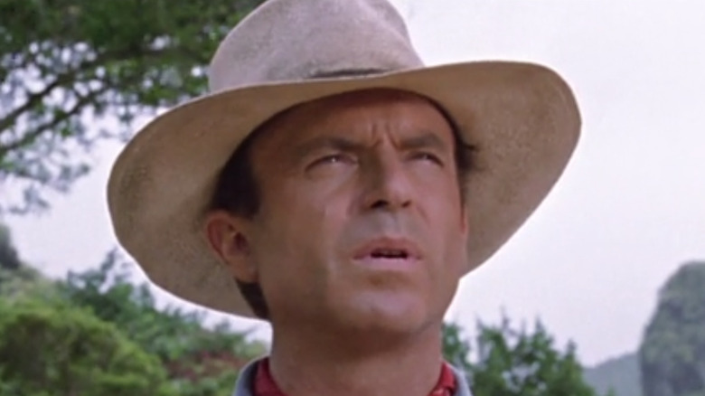 Sam Neill looking up in Jurassic Park