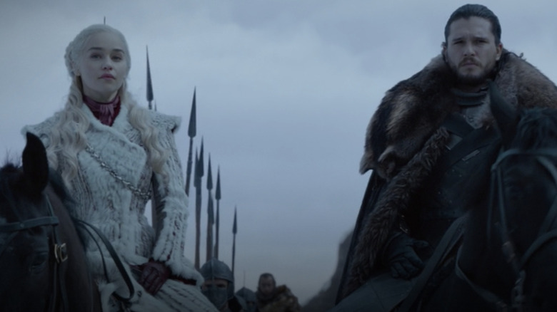 Dany and Jon on horseback in Game of Thrones