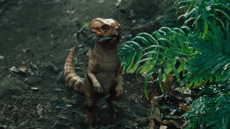 Dolores eating a leaf in "Jurassic World Rebirth" (2025)