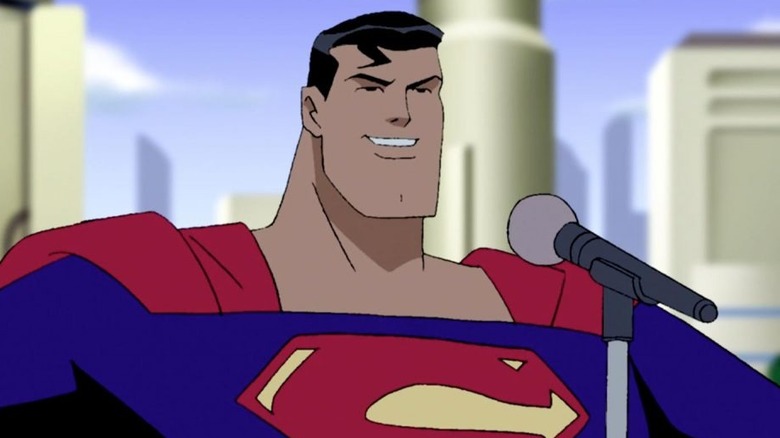 Superman making a speech and smiling
