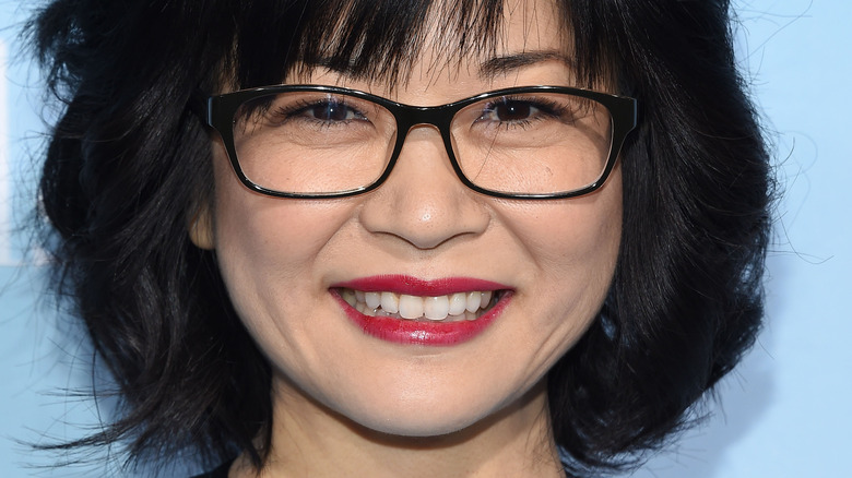 Keiko Agena wearing red lipstick 